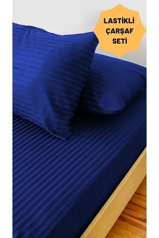 Mulberry Otel Saten Lastikli 83 Tel Çarşaf Takımı 160 x 200 Lacivert