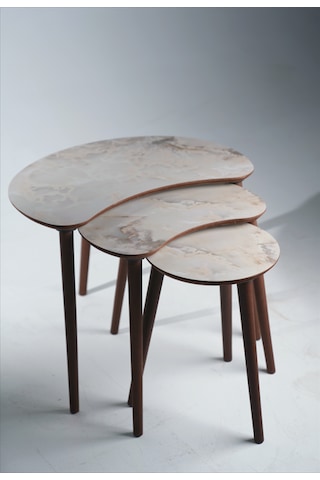 Berlin 3'lü Zigon Sehpa &100 Mdf Buz Gri Mermer Desen