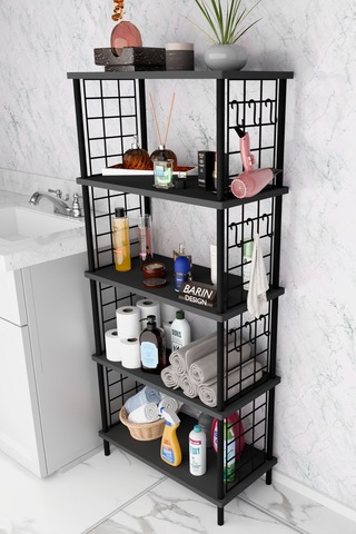 5 Raflı Çevir-kur Raf Ünitesi Telli Metal Gövdeli Organizer Banyo, Mutfak, Balkon, Antre Uyumlu Antrasit