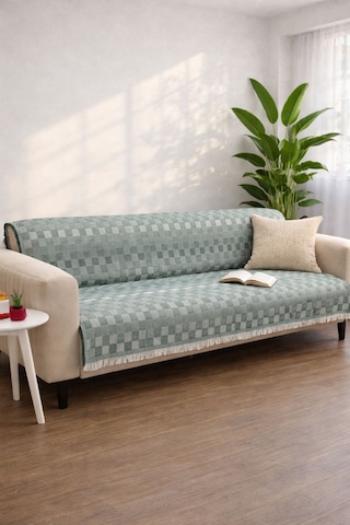 Miracolo Home Pamuklu Koltuk Örtüsü Şalı Kaymaz Dokulu Çok Amaçlı Kanepe Çekyat Örtüsü 170x200 Cm 2'li Paket Yeşil