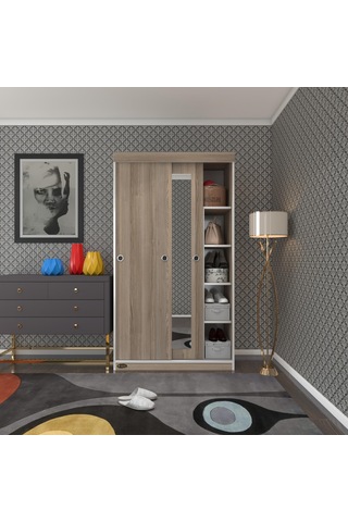 Kenzlife Gardırop Sürgülü Kapaklı Kapılı 100 Papatya Crd Aynalı Gardolap Dolap