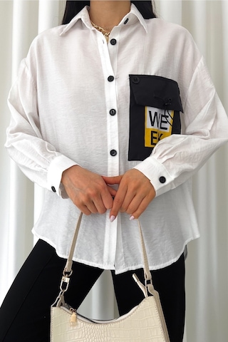 Femelle Kadın Beyaz Yeni Sezon Tasarım Geniş Oversize Gömlek