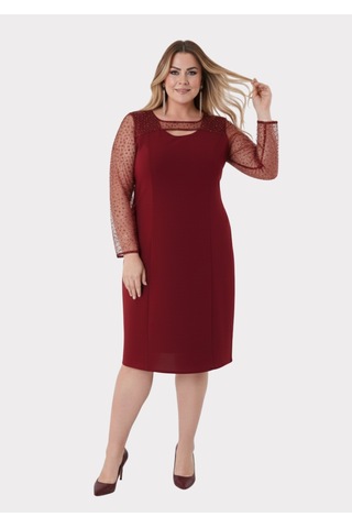 Lilas Xxl Büyük Beden Bordo Renkli Kısa Krep Abiye Elbise