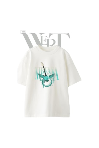 Thewert Nirvana Gitar Tasarım Baskılı Ünisex Beyaz Oversize T-shirt