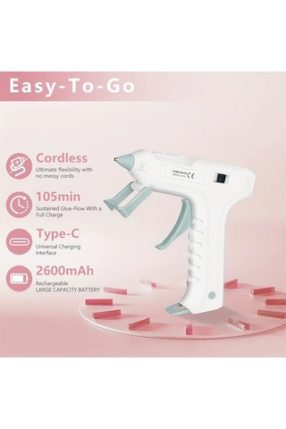 Honeybeeshop Beyaz 20s Hızlı Isıtma Pembe Kablosuz Sıcak Yapıştırıcı Tabancası Sesli Uyarı Usb C Şarjlı Dekorasyon El Sanatları Dıy Ev Tamiri
