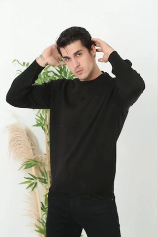 Blacktree Unisex Uzun Kol Biskilet Yaka Dokuma Triko - Siyah Siyah