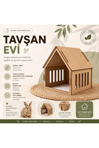 Ahşap Tavşan Evi Ve Yuvası Ham Mdf Geçme Sistemli Küçük Evcil Hayvan Kulübesi, Doğal Ve Sağlıklı Yaşam Alanı, Kolay Kurulumlu Ahşap Tavşan Yuvası Alt Tabanı Açık