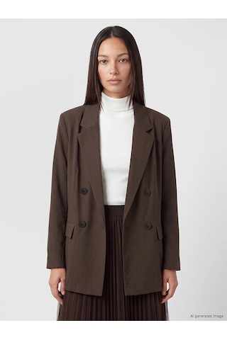 Lcw Studıo Kahverengi Kruvaze Yaka Kadın Blazer Ceket