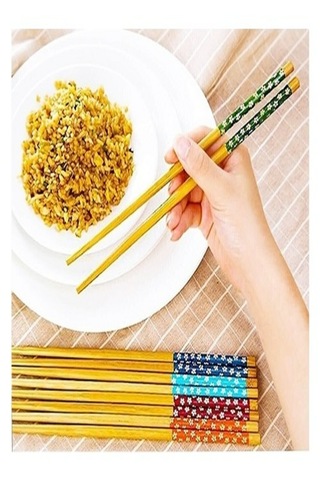 5 li Set Bambu Çin Çubuğu Chopstick Yıkanabilir ve Kullanılabilir Çok Renkli