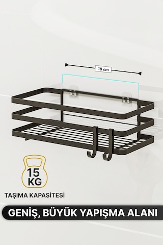 Banyo Düzenleyici Şampuanlık Sabunluk 1 Adet Lamalı Yapışkanlı 2 Askılı Duş Rafı Organizer Siyah