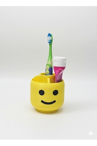 Brick Head Lego Kafa Gülen Yüz Tasarımlı Kalemlik Masaüstü Düzenleyici Organizer Sarı