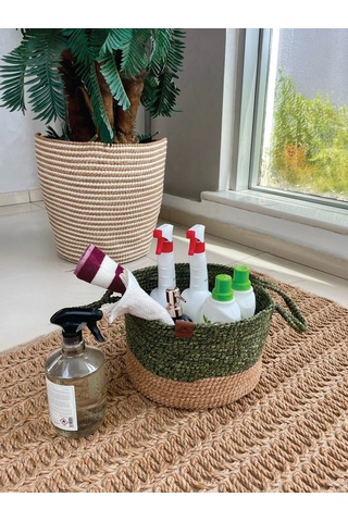 Kulplu Düzenleyici Sepet Leke Tutmaz Natural-yeşil 31x20 Cm Natural