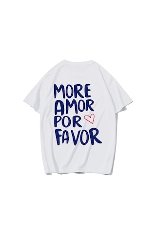 Brz Collectıon Brz Collection Unisex Oversize More Amor Por Favor T-shirt Beyaz