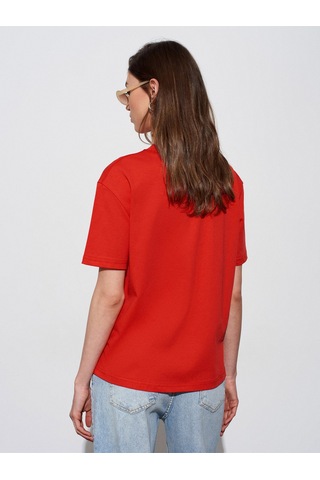 Dilvin Kadın Pamuk Bisiklet Yaka T-shirt Kırmızı - 101a30312