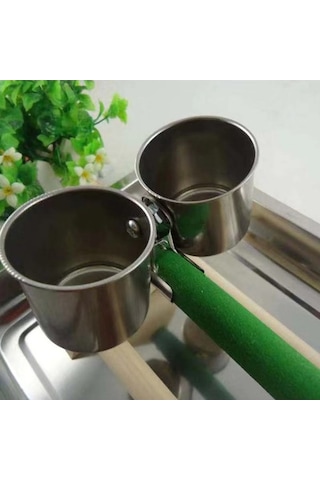 Pazly Kuş Su Besleyici Paslanmaz Çelik Ahşap Klipsli Bardak Seti