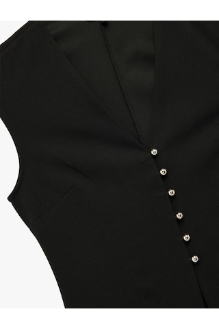 Koton Krep Scuba Kumaş Slim Fit Peplum Kesim Düğmeli V Yaka Yelek Siyah 6wak30113ek Siyah