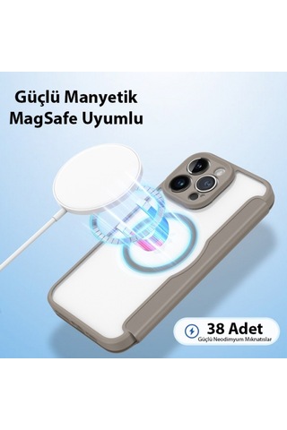More TR Dux Ducis Apple Uyumlu iPhone 14 Pro 6.1 Kılıf Skin X Pro Series MagSafe Kapaklı Kılıf Folio Case - Bej