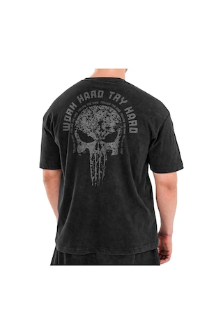 Kingsize Nutrition Kingsize Hard Work Antik Yıkamalı Oversize T-shirt Siyah Siyah