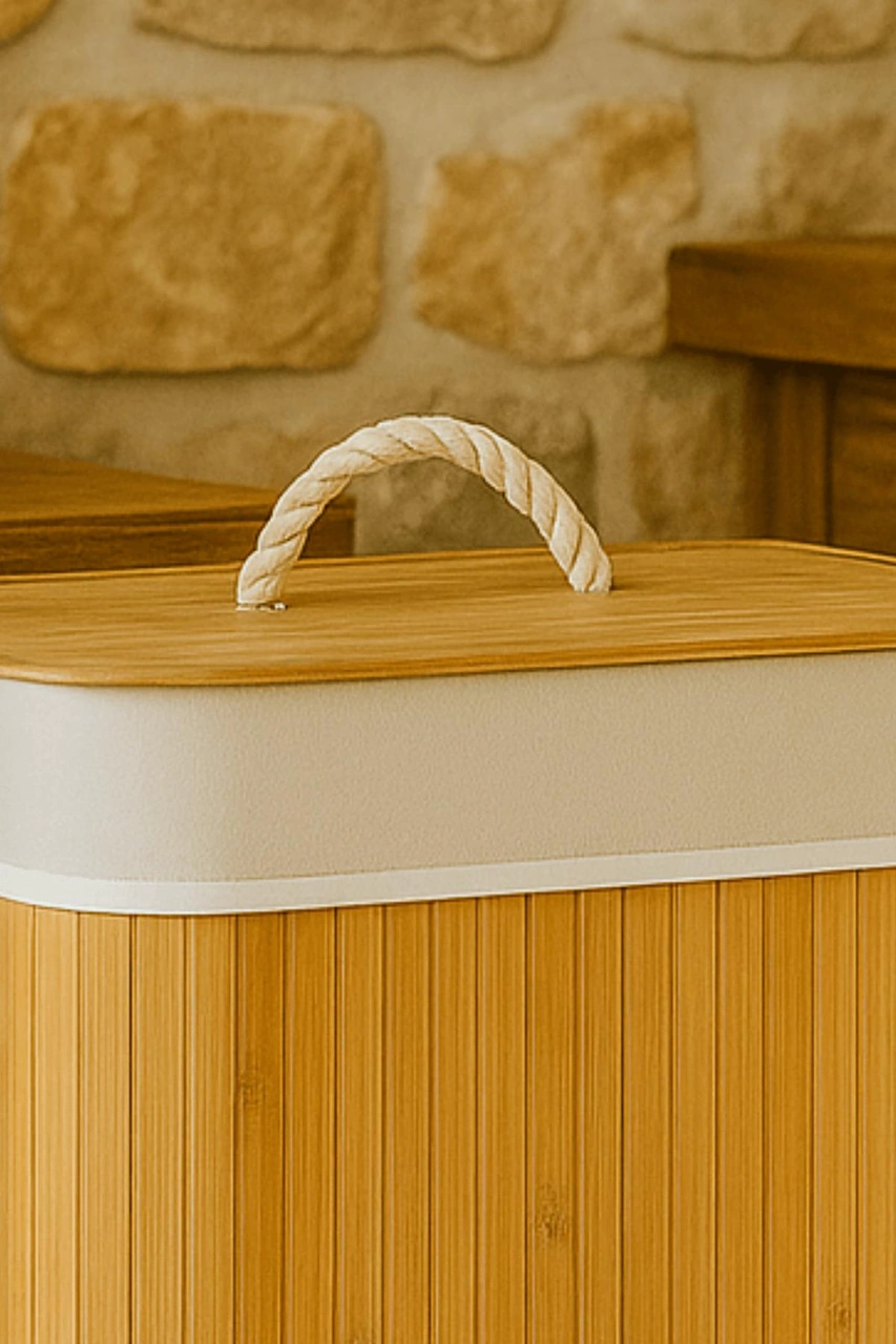 Dikdörtgen Katlanabilir Bambu Kirli Çamaşır Sepeti Oyuncak Düzenleyici Organizer 60 Cm Bambu