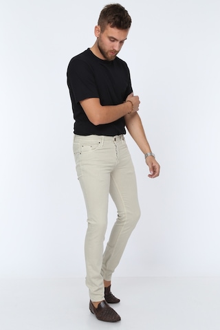 Digital Jeans Dar Kesim Erkek Likralı Açık Gri Kot Pantolon Krem Açık Gri