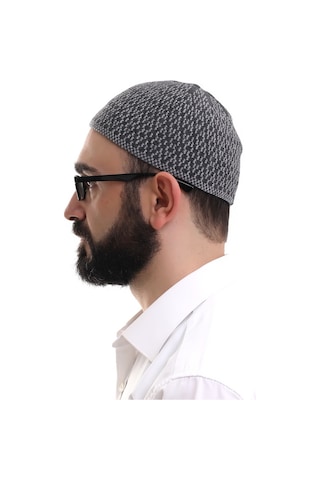 Açık Gri Kışlık Orlon Namaz Takkesi Baklava Desenli Takke Gri