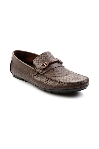 Bambi Kahve Baskılı Hakiki Deri Erkek Loafer Ayakkabı E01623202003 Kahve