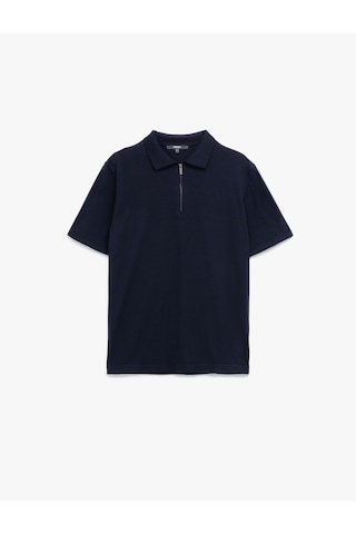 Koton Viskon Regular Fit Polo Yaka Yarım Fermuarlı Kısa Kollu Triko Tişört Lacivert 6wam70011ht Lacivert