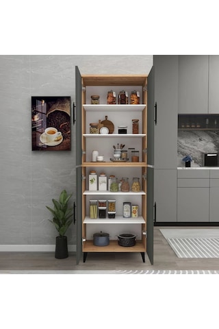 Reyo Home Enda Raflı 4 Kapaklı Çok Amaçlı Dolap Çam- Antrasit
