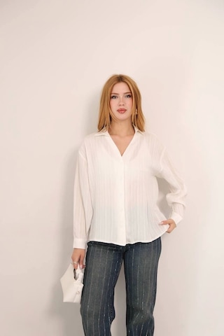 Kendinden Çizgili London Gömlek Beyaz