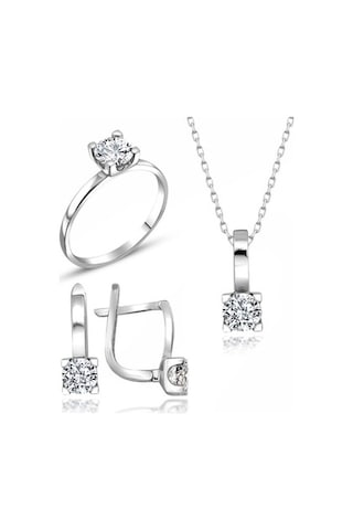 Sertifikalı Swarovski Tektaş Taşlı 925 Gümüş Set Takım