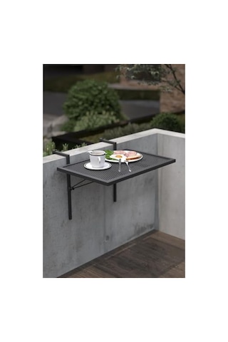 Katlanabilir Metal Balkon Masası, Pratik Kullanım İçin Açık Ceviz