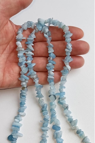 Pozitifdoğaltaş Doğal Akuamarin Kırıktaş Dizi - 80 Cm. Gümüş