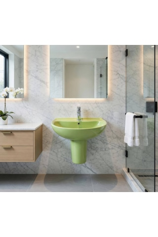 Ece Banyo - Riga Fıstık Yeşili Yarım Ayaklı Lavabo 53 Cm Yarım Ayak Dahil - 3801-ytk