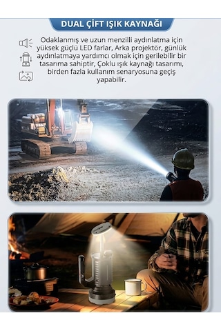 15w 1500 Lümen Çok Fonksiyonlu Teleskopik Kamp Lambası Ve El Feneri - 4 Modlu Işıldak Siyah