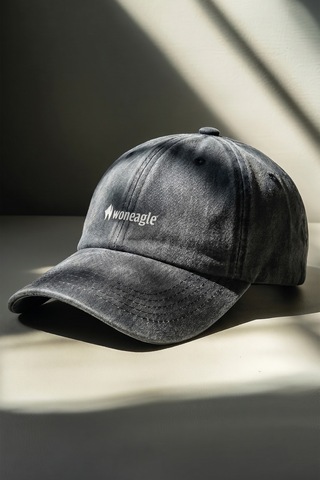 Woneagle Unisex Siyah Yıkamalı Eskitme Vintage Nakış Logolu Beyzbol Şapkası Kep Siyah Siyah