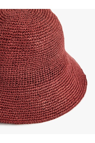Koton Bucket Hasır Şapka - Koton X Melis Ağazat Bordo 6sak40103aa