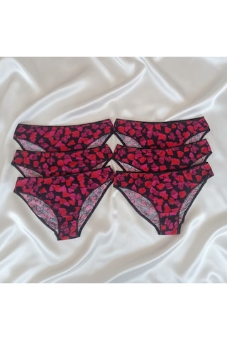 Bonbon Kadın Penye Pamuklu 6'lı Paket Kalp Baskılı Külot Bb2536 Siyah