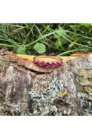 7 Taş Yakut Taşlı Minimal Tasarım Yarım Tur Alyans 14 Ayar Altın 552950089