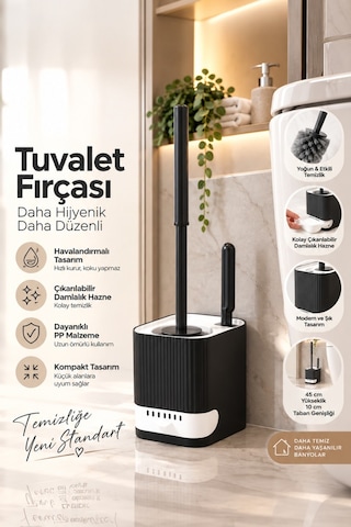 Porsima 2038 Pratik Tuvalet Fırçalığı Banyo Tuvalet Fırçası Siyah