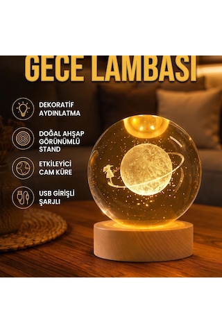 Ahşap Standlı Kız Figürlü Büyük Cam Küre Sarı Işıklı Dekoratif Gece Lambası