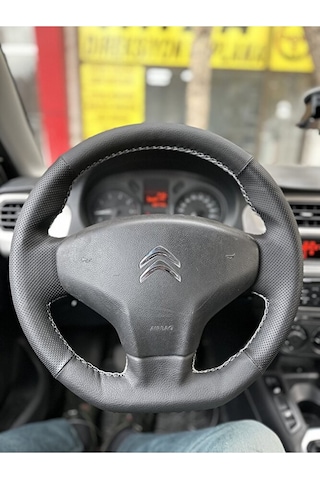 Citroen C-elysee Araca Özel Direksiyon Kılıfı Uyumlu Nokta Düz Siyah Dikişli siyah