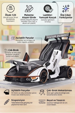 Hobiez World Orjinal 1:24 Lisanslı Çek - Bıraklı Metal Lamborghini Essenza SCV12 Model Araba