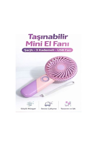 Taşınabilir Mini El Fanı Şarjlı 3 Kademeli Usb Fan Sessiz Güçlü Rüzgar Vantilatör
