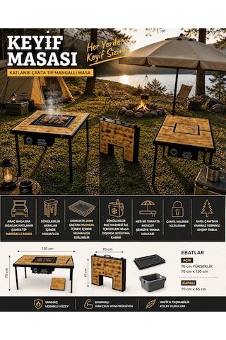 Mangal Masası, Piknik Masası, Taşınabilir Kullanışlı Keyif Masası, Mutfak Masası, Yemek Masası Ahşap