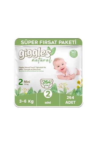Ayrex Natural 2 Numara Mini Bebek Bezi, 3-6 Kg, 264 Adet, Pamuklu 0 Numara