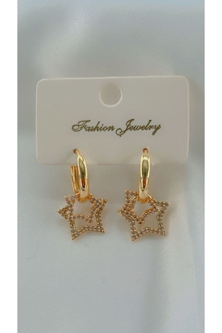 Kadın Yıldızlı Model Sallantılı Küpe Gold Renk Gold