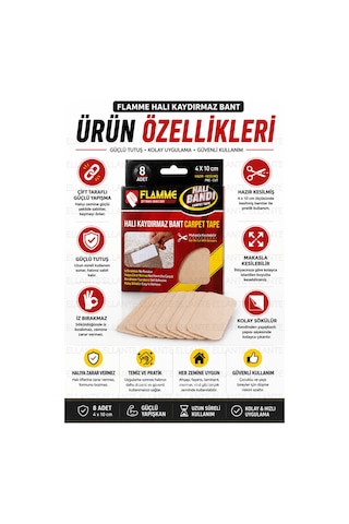 Halı Kaydırmaz Bant 8 Adet 4x10 Cm Çift Taraflı Güçlü Yapışkan Hazır Kesilmiş İz Bırakmayan Halı Sab