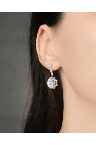 Lekka Design Kadın Kararmaz Çelik Lüks Takı Zirkon Taşlı Sallanan Çiçek Abiye Küpe