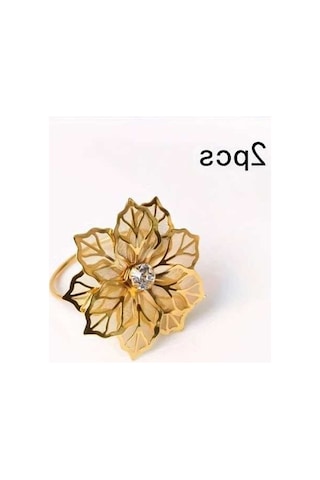 Trendooze Sunshine022 2 Adet Altın Çiçek Metal Peçetelik Yüzük, Düğün Dekorasyonu Altın