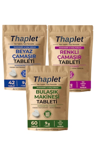 Thaplet Doğal Enzim İçerikli Çamaşır Deterjanı Ve Bulaşık Makinesi Tablet Seti